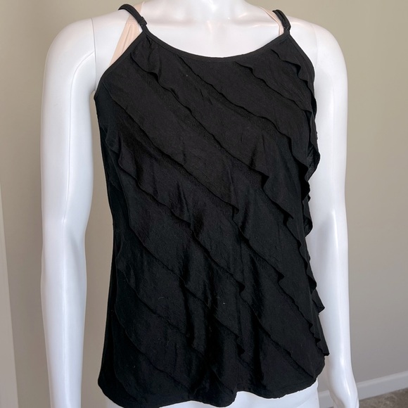 Black Diagonal Ruffle Spaghetti Tank - Picture 2 of 8